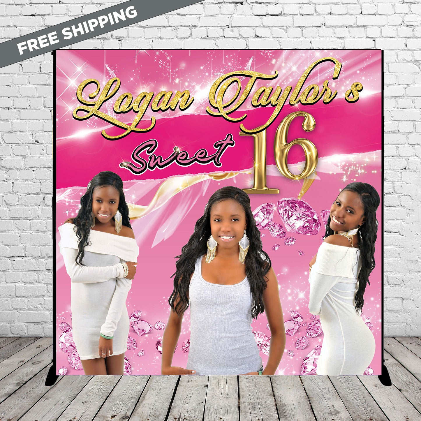 Pinkand Gold Sweet 16 Step and Repeat, Sweet 16 Backdrop