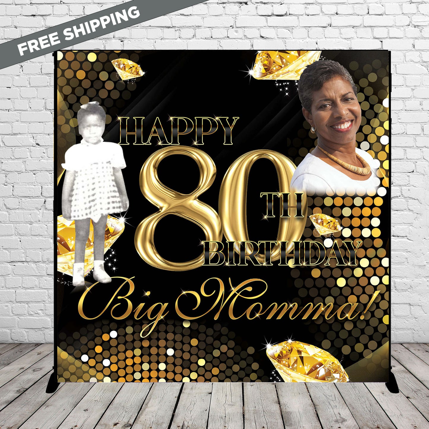 80 and Fabulous Birthday backdrop, 80th step and repeat, Black and Gold