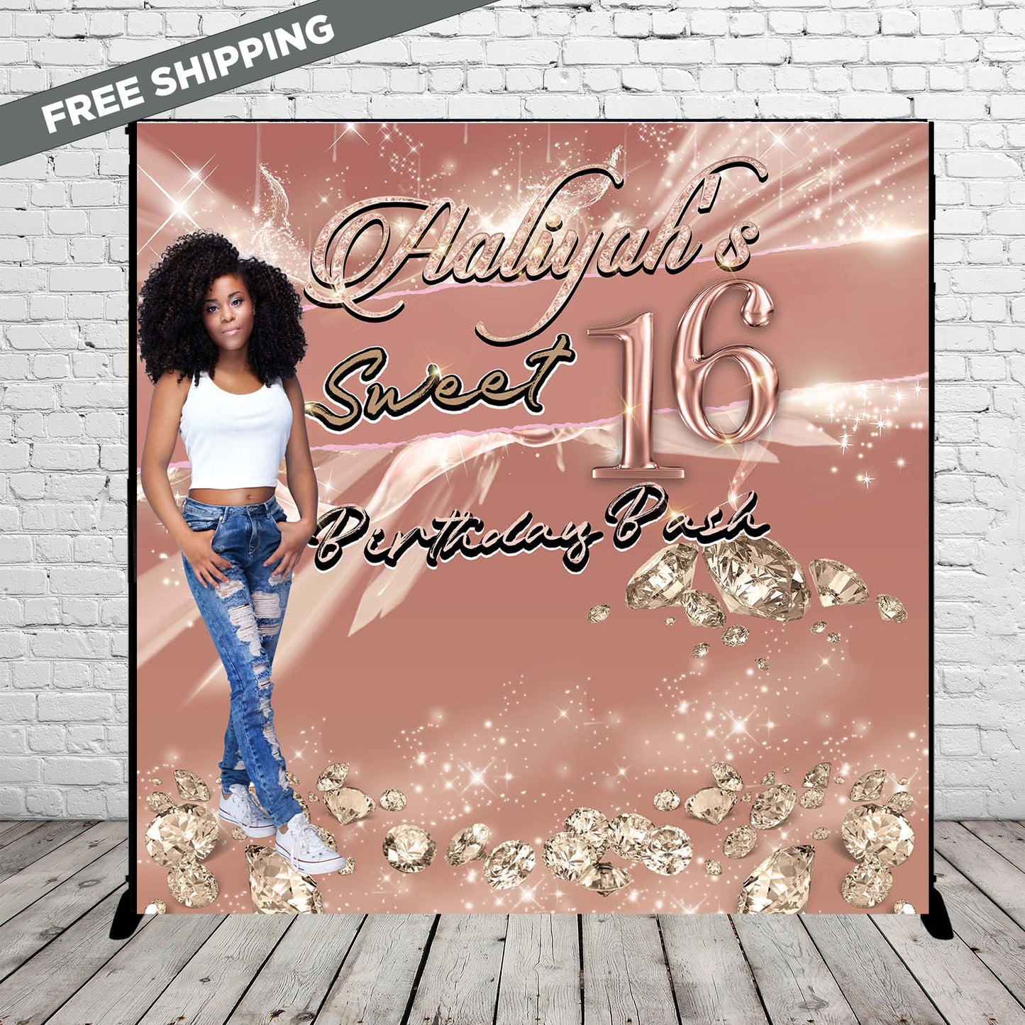 Sweet 16 Backdrop, Rose Gold Backdrop, Sweet 16 Step and Repeat