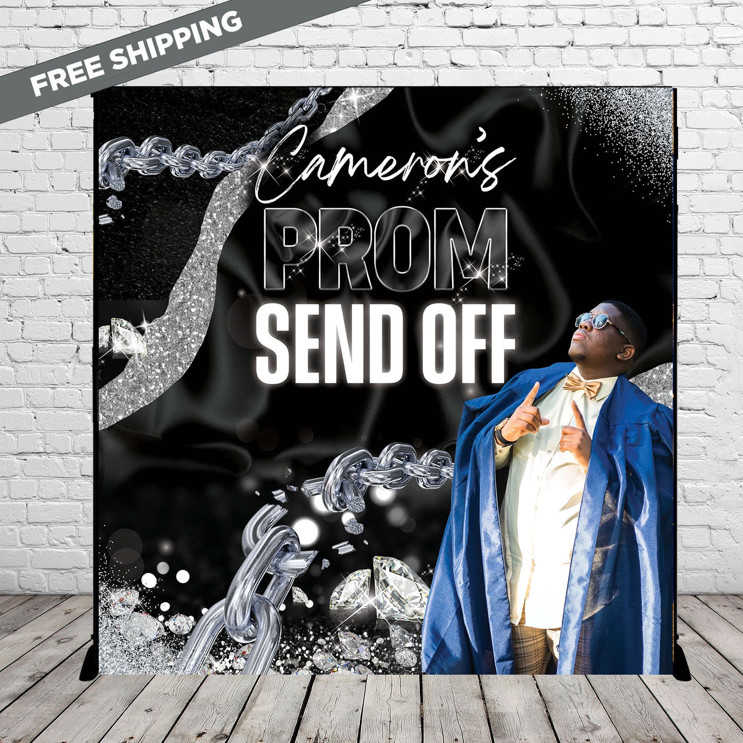 Prom Send Off Backdrop, Prom Step and repeat, Prom Send Off, Black and Silver Backdrop, Prom