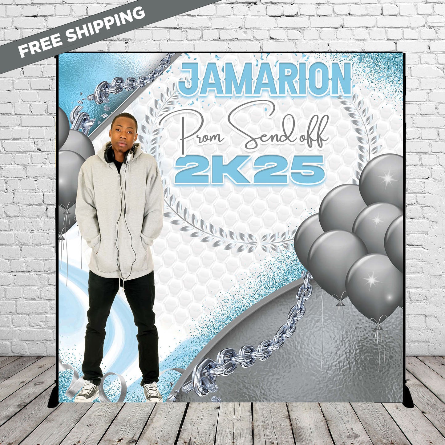 Photo Prom Step and repeat, Prom Send Off, Photo Backdrop, Photo Prom Backdrop, Blue and silver backdrop