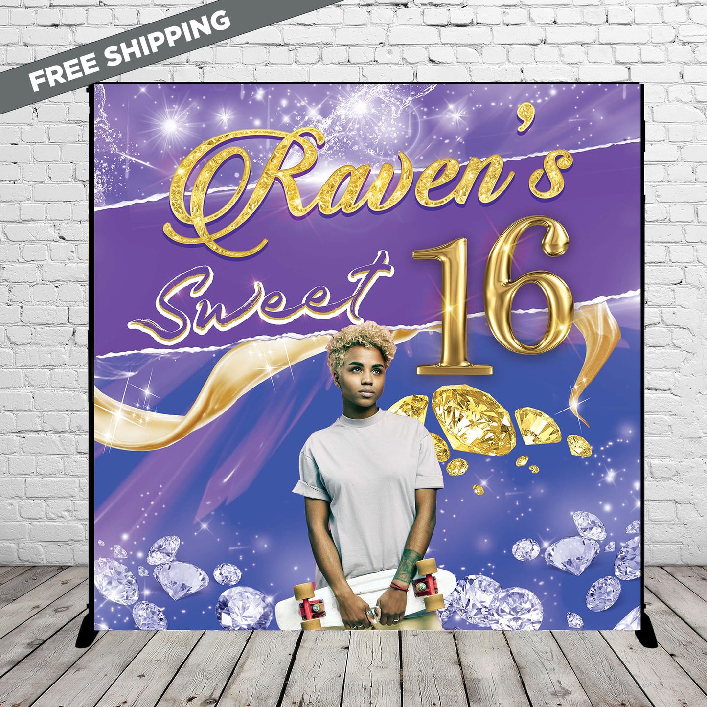 Purple and Gold Sweet 16 Step and Repeat, Sweet 16 Backdrop