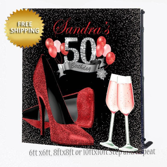 Red and Silver Backdrop, 50th Step and repeat, 50th Birthday Backdrop, 50 and fabulous, Stepping into 50 backdrop, sweet 16 backdrop