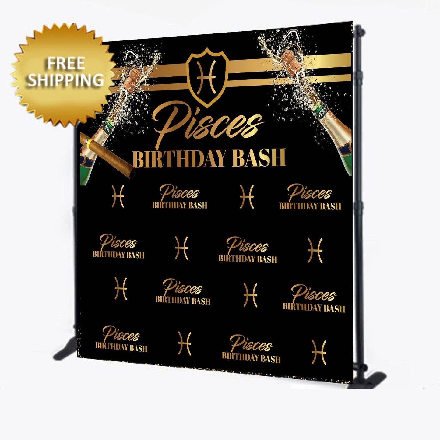 Zodiac sign backdrop, Zodiac step and repeat, Pisces backdrop, Birthday backdrop, 50th birthday backdrop, black gold backdrop