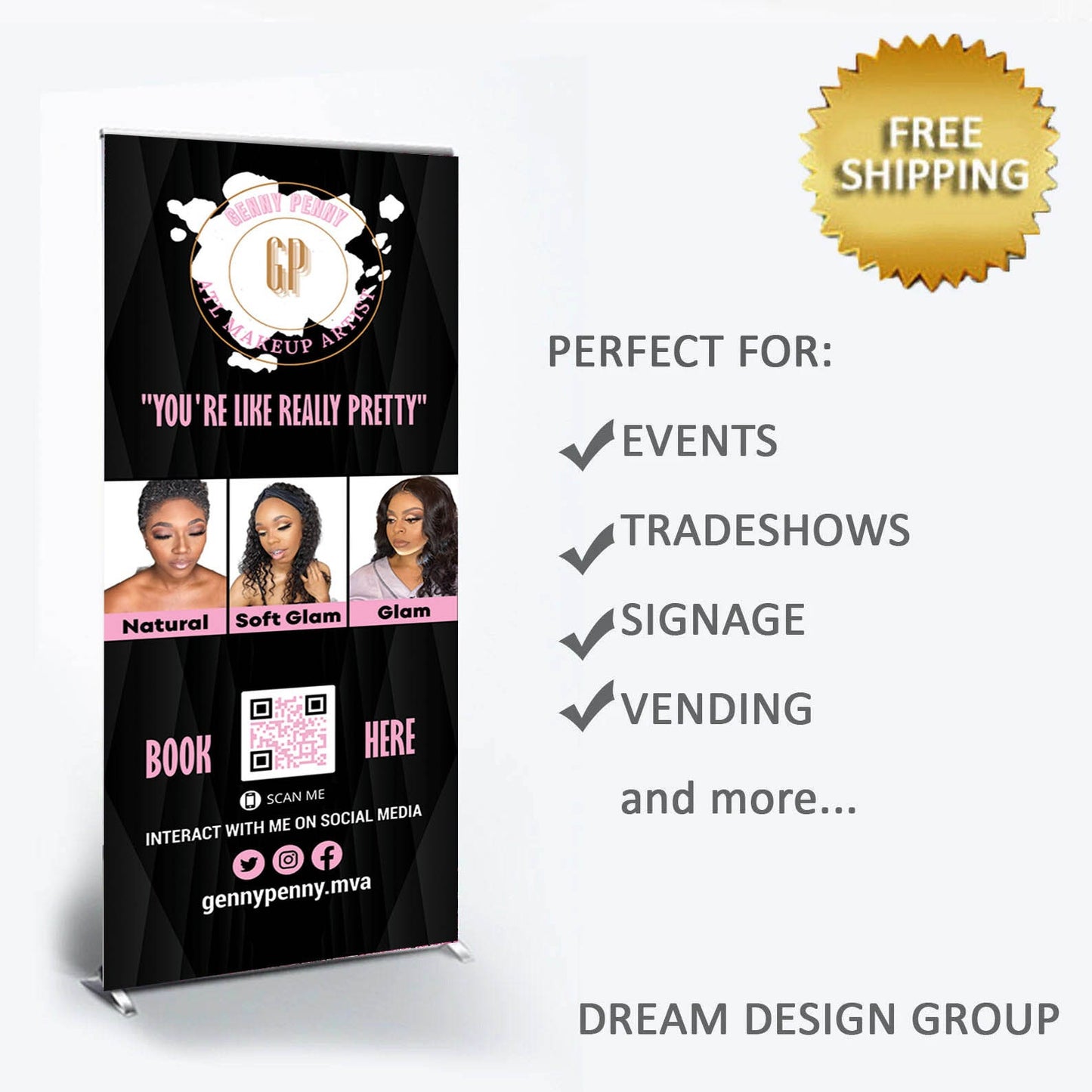 Pop up shop banner, Custom Roll Up Banner Stand, Trade show banner, Business sign, Retractable banner, Social media logo banner