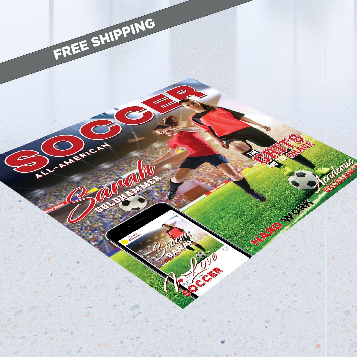 Custom Floor Decal sticker, Removable Sticker, Vinyl Floor Banner, Sports Floor Decal, Sports Magazine cover, Decal graduation