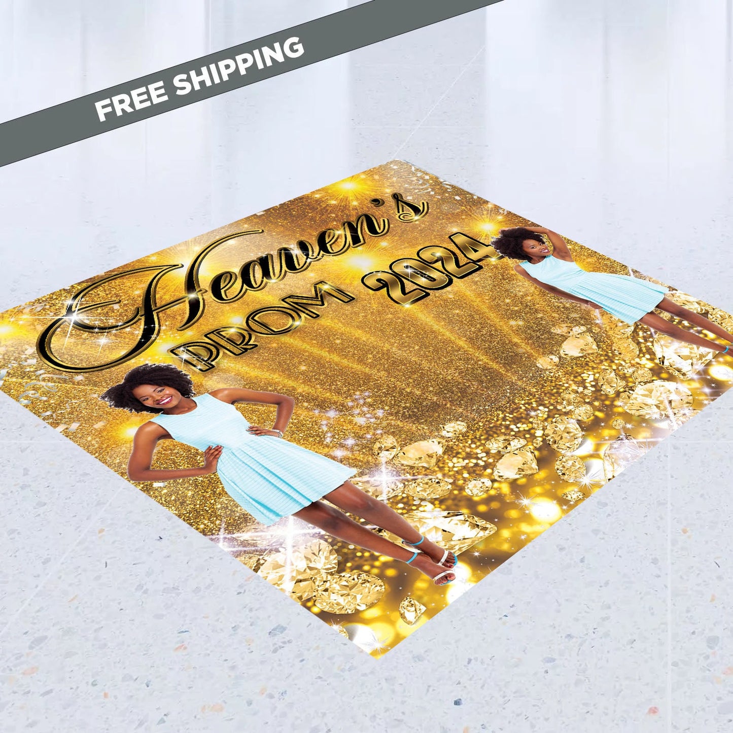 Floor Decal sticker, Prom Removable sticker, Removable sticker, Floor Sticker, Prom backdrop, Grad step repeat, prom decal, gold and black
