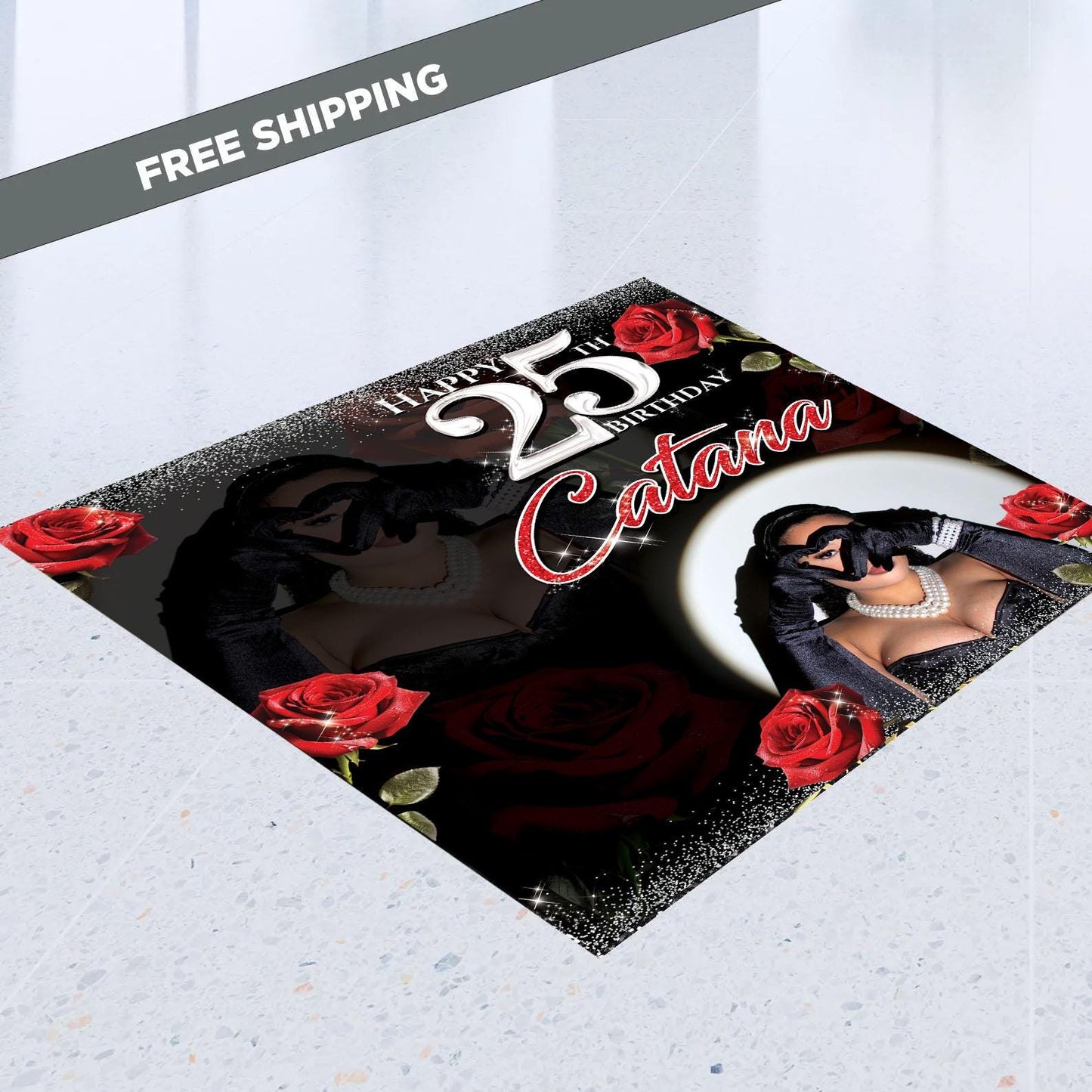 Red Roses Decal Birthday Decal,Floor Decal sticker, Removable sticker, Removable vinyl, Floor Sticker, Red and black backdrop,Birthday decal