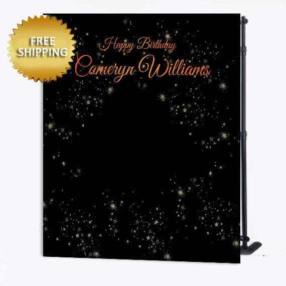 Black and Gold Glitter Birthday Party Custom Step and Repeat Backdrop