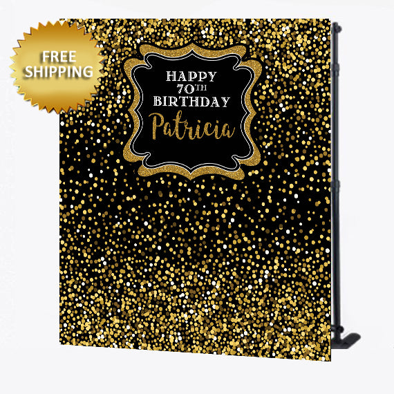 Gold Glitter Birthday Party Custom Step and Repeat Backdrop
