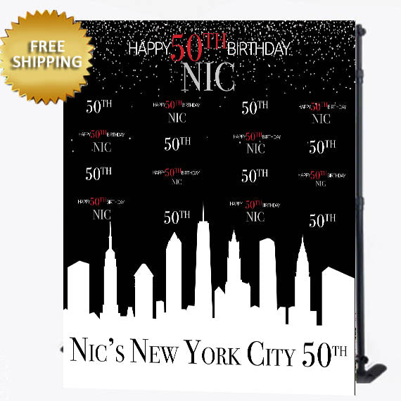 New York Skyline 50th Birthday Custom Step and Repeat Backdrop