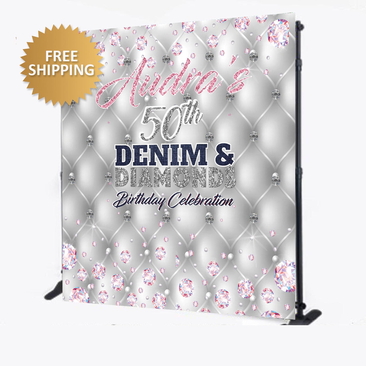 Birthday Denim & Diamonds Step and Repeat backdrop