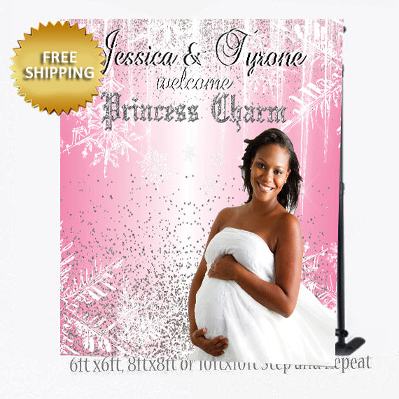 Snowflake Glitter Princess Baby Shower Step and Repeat Backdrop