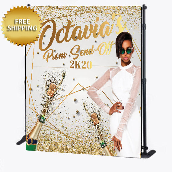 Prom Send Off 2k20 Gold Custom Step and repeat backdrop with photo