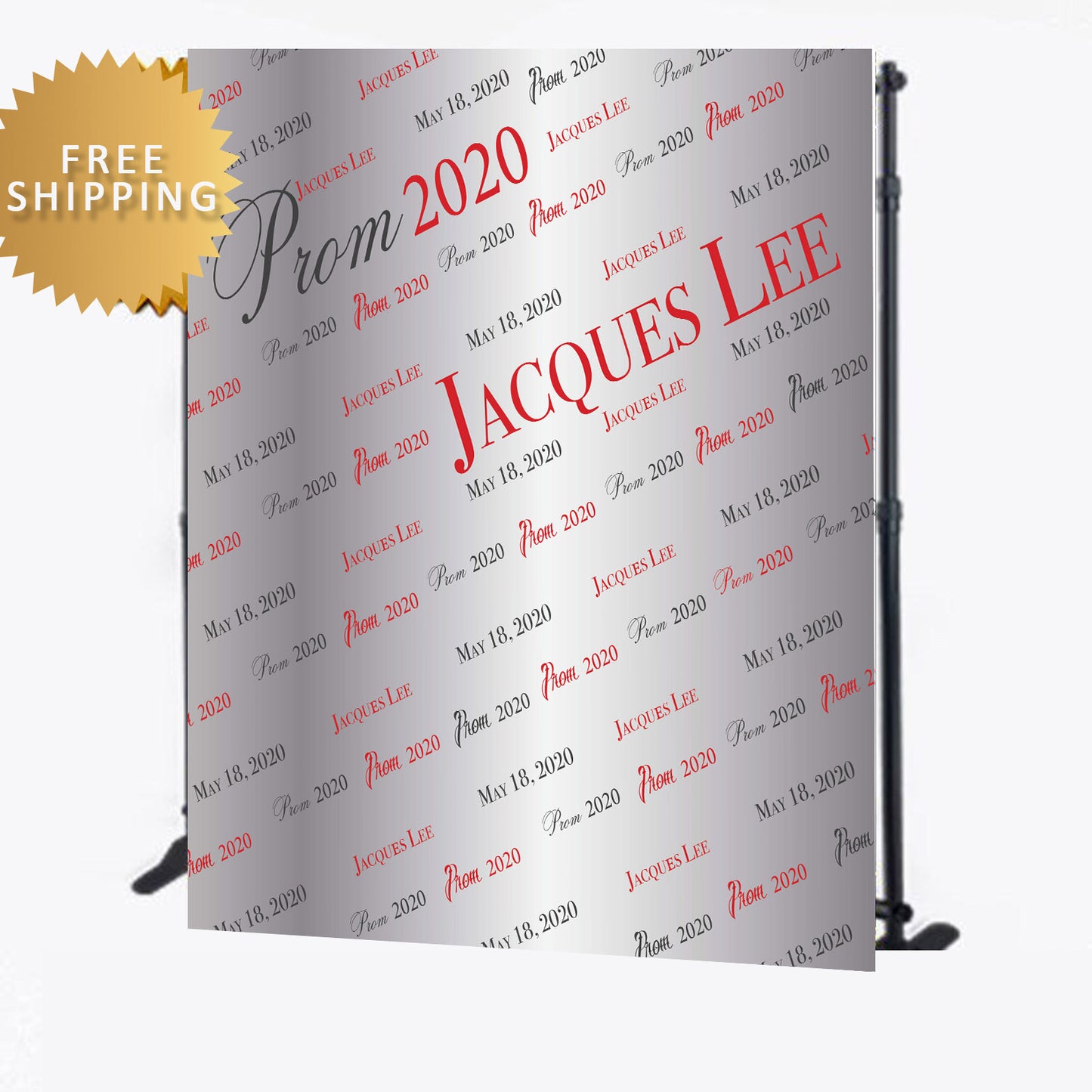 Prom 2020 Red and Silver custom step and repeat backdrop