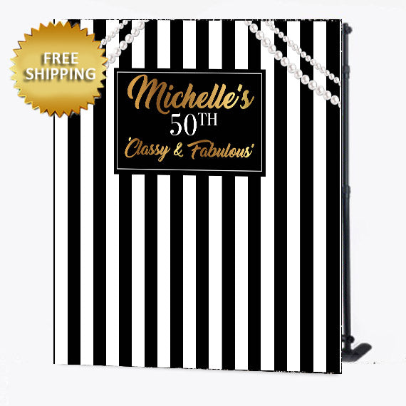 Pearls with stripes birthday custom step and repeat backdrop