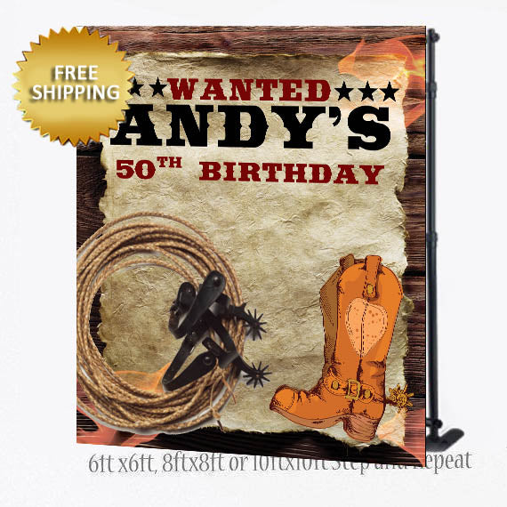 Western Birthday Step and Repeat Backdrop Banner