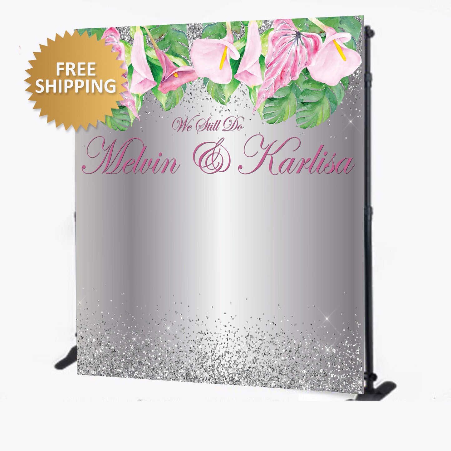 Wedding Floral Silver Custom Step and Repeat Backdrop