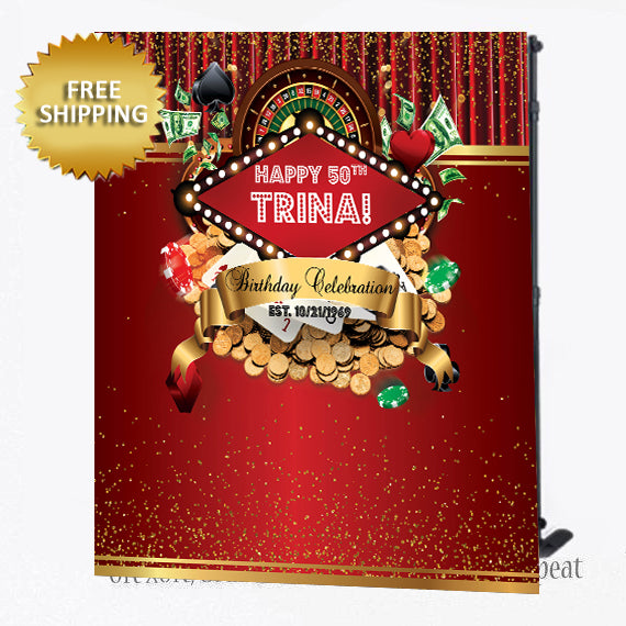 Casino Birthday Party Step and Repeat Backdrop Banner