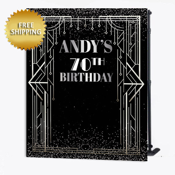 Silver and Black Art deco Great Gatsby Theme Party Step and Repeat Backdrop