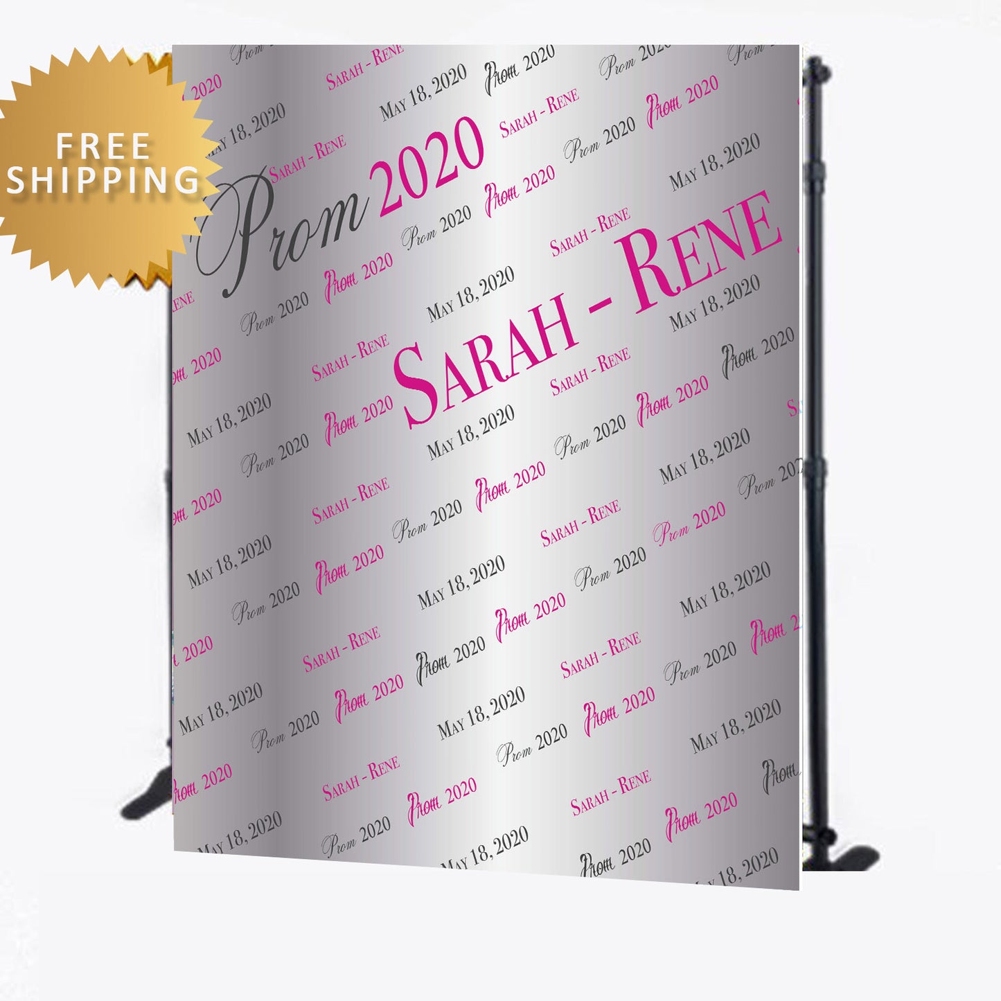 Prom 2020 Pink and Silver custom step and repeat backdrop
