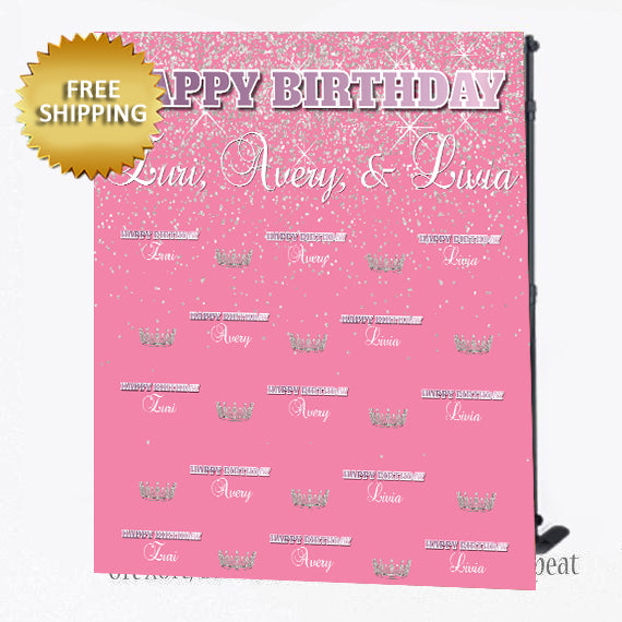 Sweet Pink Step and Repeat Birthday Backdrop