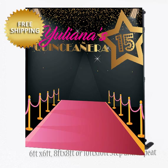 Sweet 16 Pink Carpet Quince Hollywood Glam Custom Step and Repeat Backdrop