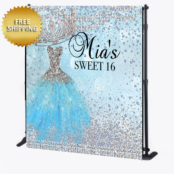 Sweet 16 Dress and Crown Custom Step and Repeat Backdrop