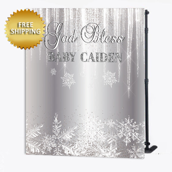 Silver Snowflake Winter Birthday Custom Step and Repeat Backdrop