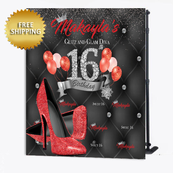 Sweet-16-Red-and-Silver-Birthday-Tufted-Custom-Step-and-Repeat-Backdrop