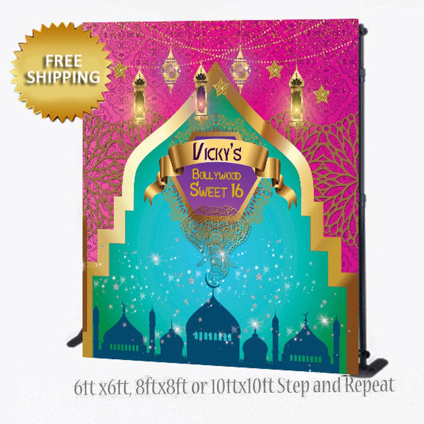 Bollywood Sweet 16 Birthday Custom Step and Repeat Backdrop