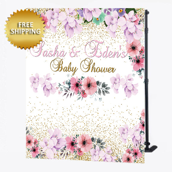Spring Flower Baby Shower Step and Repeat Backdrop