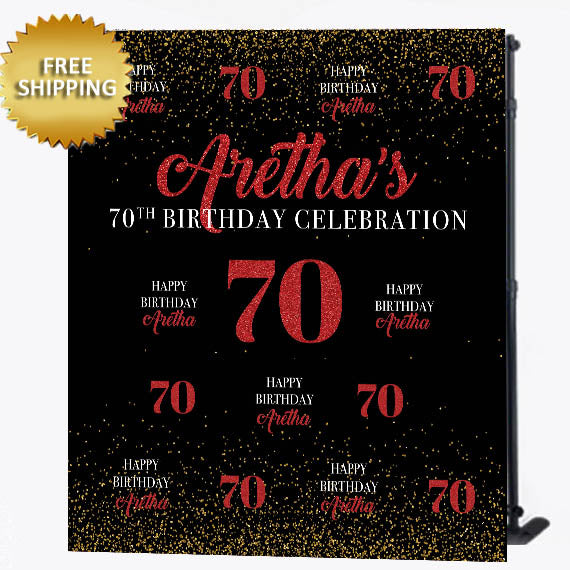 70th Birthday Celebration Red and Black Custom Step and Repeat Backdrop