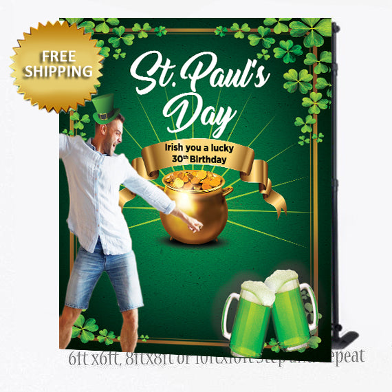 Irish Luck Birthday Party St. Patricks Day Custom Step and Repeat Banner