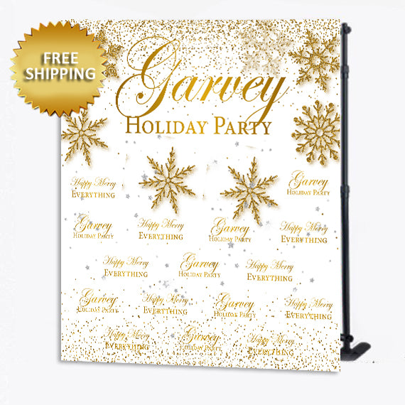 Holiday Party Gold Snowflake Custom Step and Repeat Backdrop