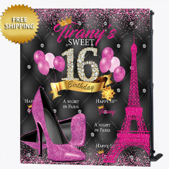 A Night In Paris theme Sweet 16th Birthday Custom Step and Repeat backdrop