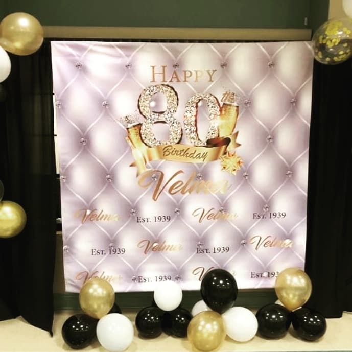 Black and Gold 50th Birthday Party Tufted Step and Repeat Backdrop