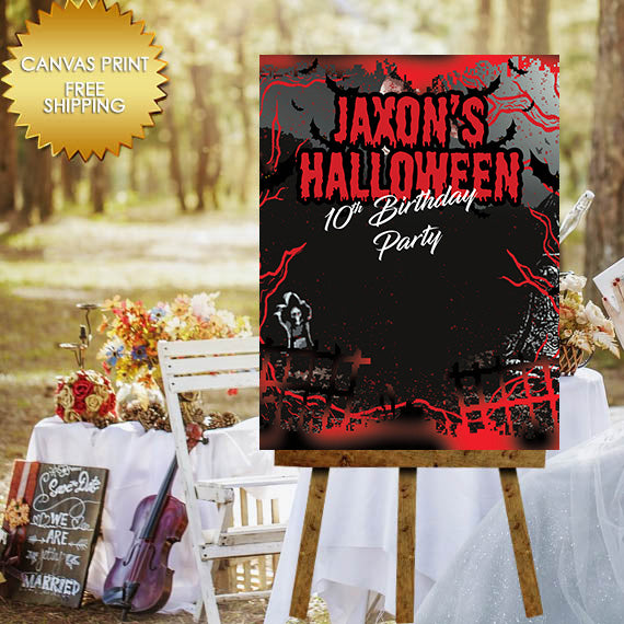 Halloween Birthday Party Welcome Canvas Sign