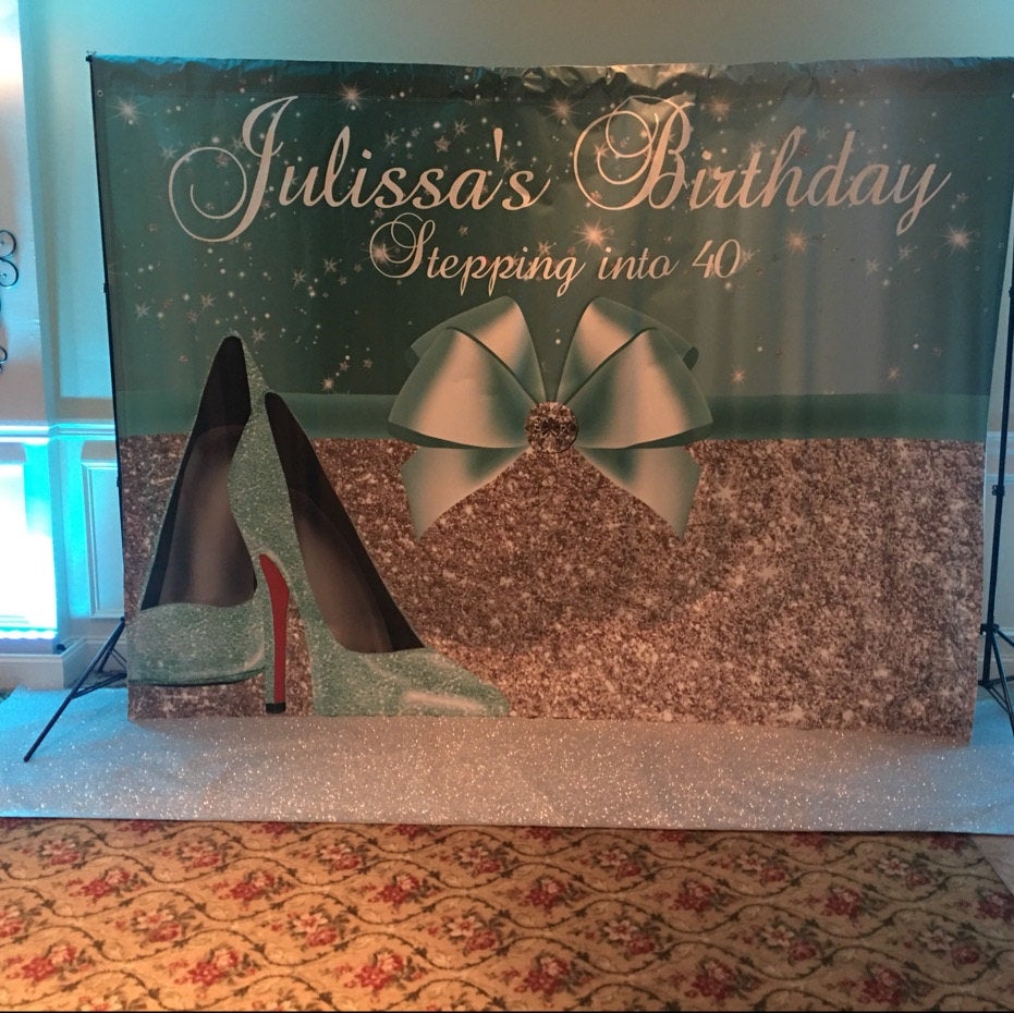 Hot Pink Birthday Step and Repeat backdrop with Heels