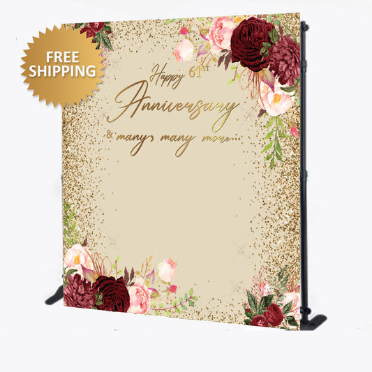 Anniversary Floral Theme Step and Repeat custom backdrop