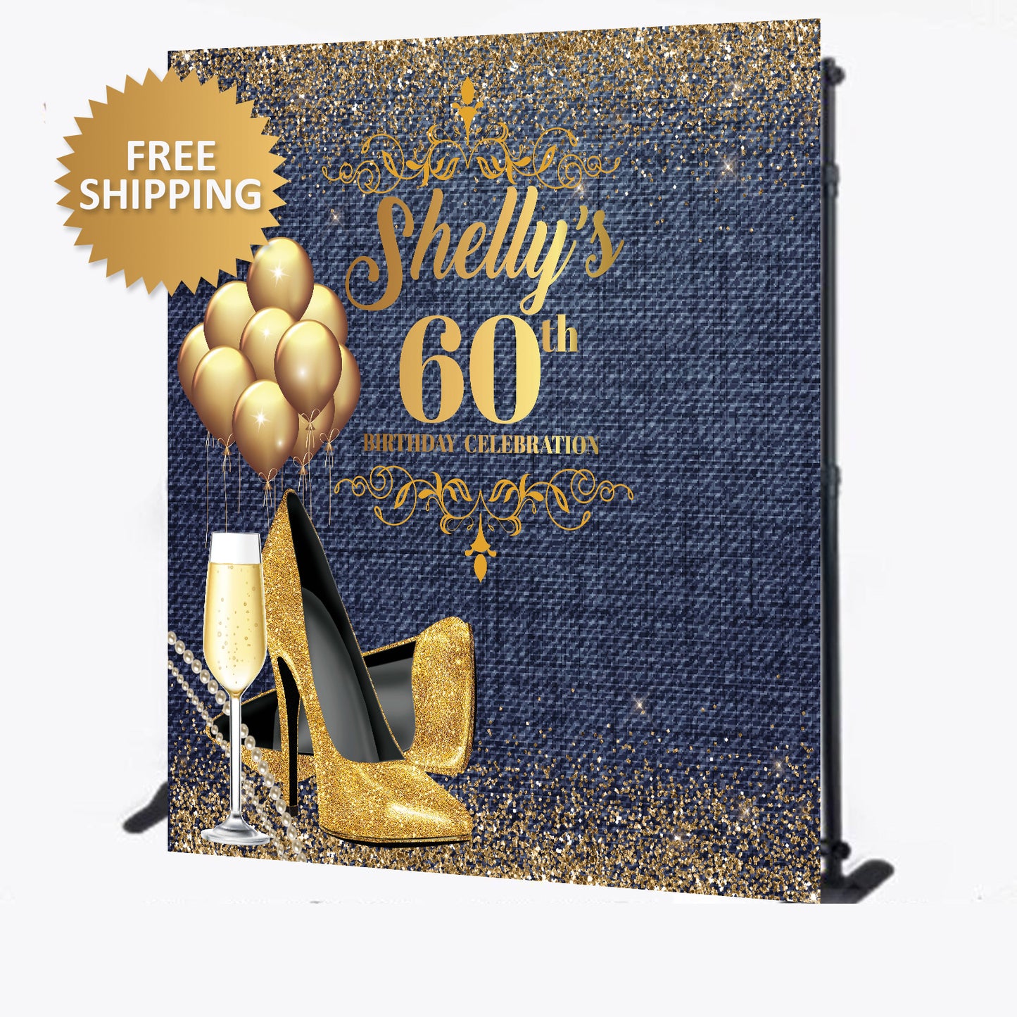 60th Birthday Denim and Diamonds Custom Step and Repeat backdrop