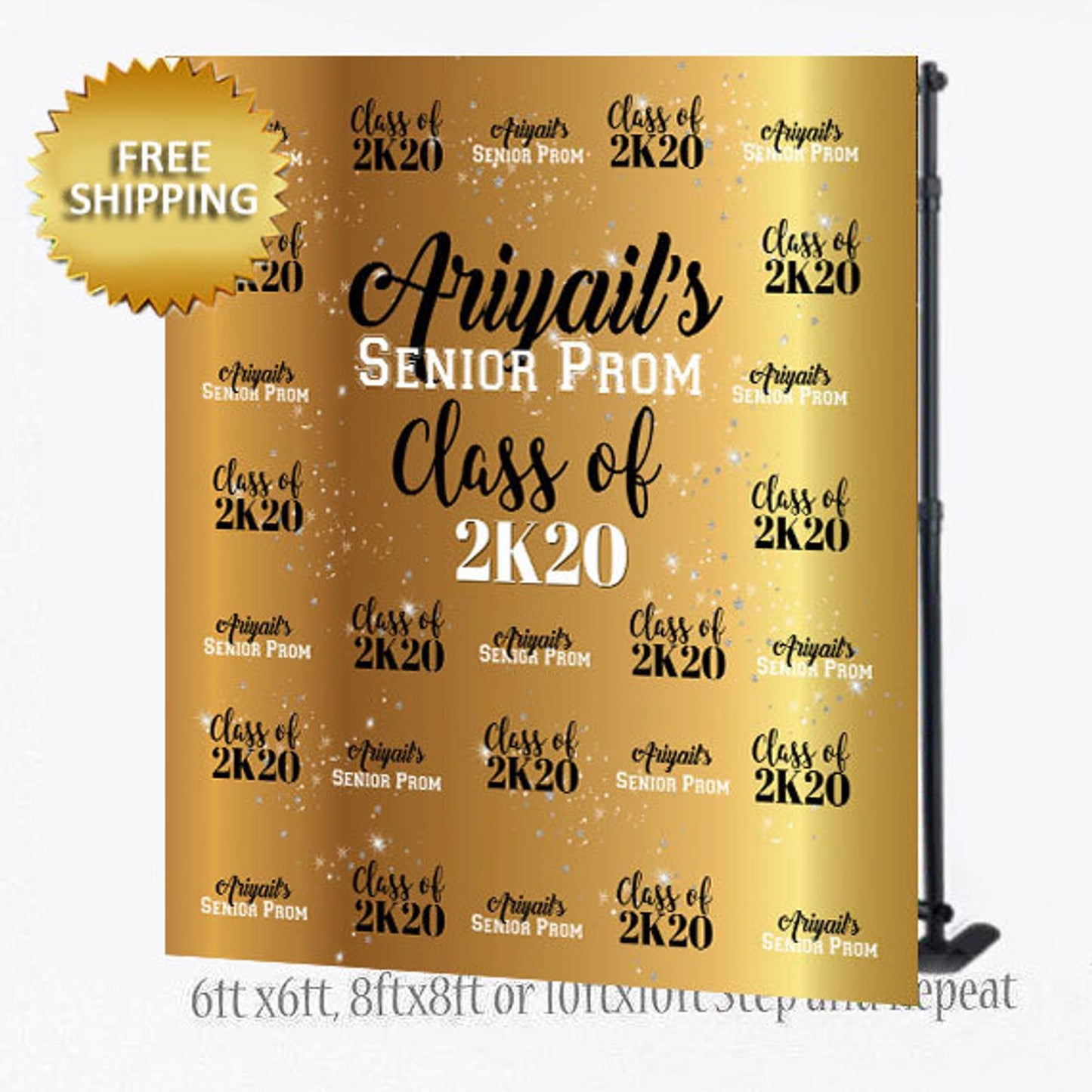 Black and gold 2020 Prom Custom step and repeat backdrop
