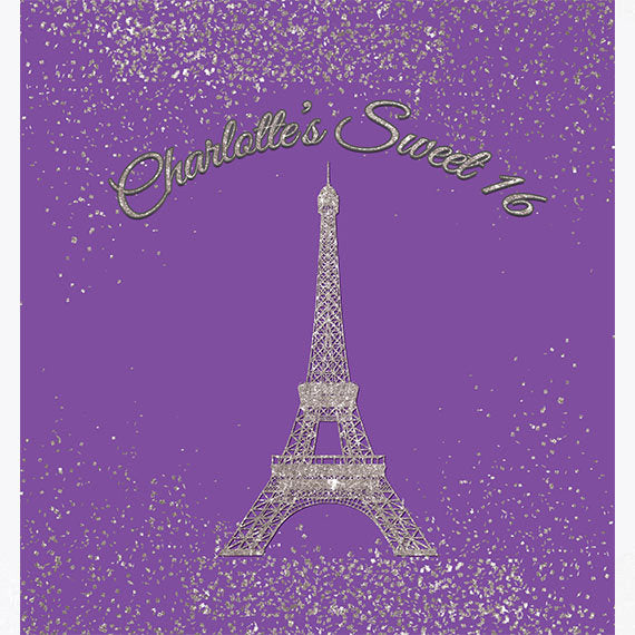 Sweet 16 Paris Eiffel Tower Theme Birthday Party Photo Backdrop - Purp 