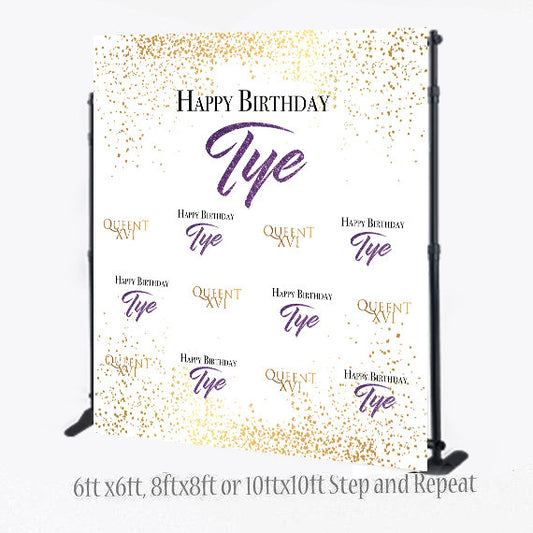 Happy Birthday backdrop, Birthday Step and Repeat,  Photo Booth Step and Repeat, Gold Backdrop, Photo Props, Printable Back drop,