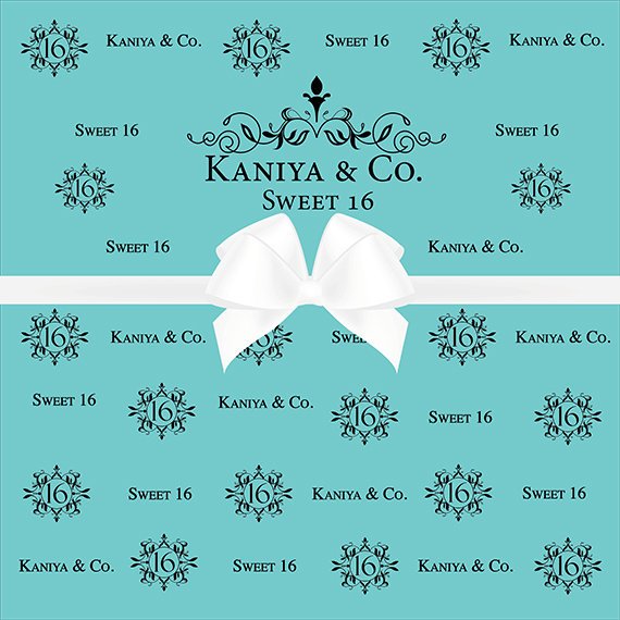 Step and repeat backdrop, turquoise blue, Diamonds are forever, Breakfast at & Co themed, breakfast at bridal shower, photo props,