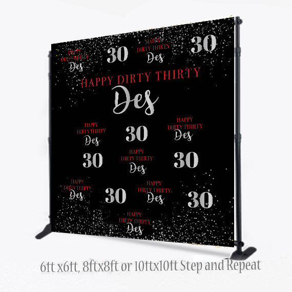 Custom 8X8 Photo Booth backdrop, black and red Step and Repeat, 40th Step and Repeat, Dirty Thirty Backdrop, Birthday Backdrop,Backdrop