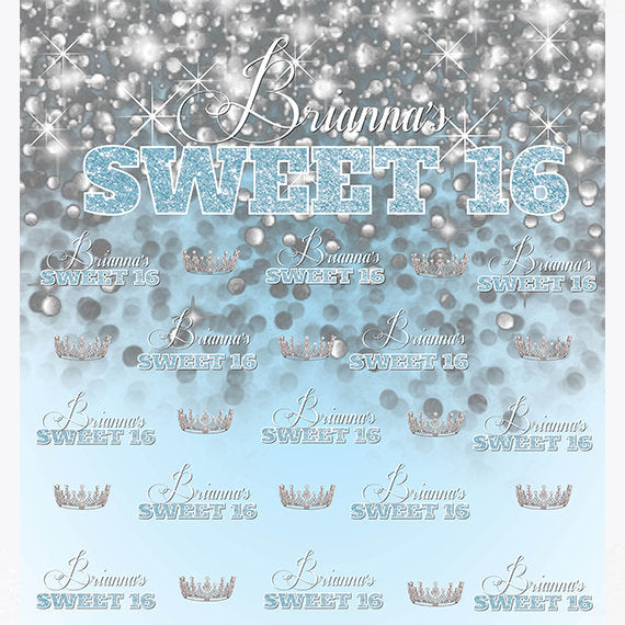 Sweet 16 Photo Booth Step and Repeat, Birthday Backdrop, Princess Backdrop, Crown Backdrop, Photo Props, Printable Back drop, Princess Step