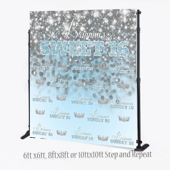 Sweet 16 Photo Booth Step and Repeat, Birthday Backdrop, Princess Backdrop, Crown Backdrop, Photo Props, Printable Back drop, Princess Step