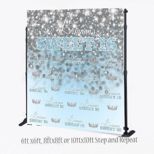 Sweet 16 Photo Booth Step and Repeat, Birthday Backdrop, Princess Backdrop, Crown Backdrop, Photo Props, Printable Back drop, Princess Step