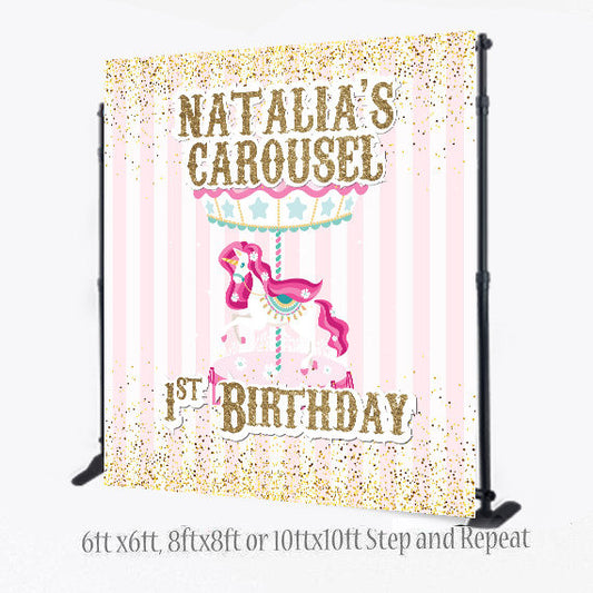 Horse Carousel Step and Repeat, Princess step and repeat, Custom 8x8 FEET Photo Booth, Baby Shower Backdrop, Princess Backdrop, 1st Birthday